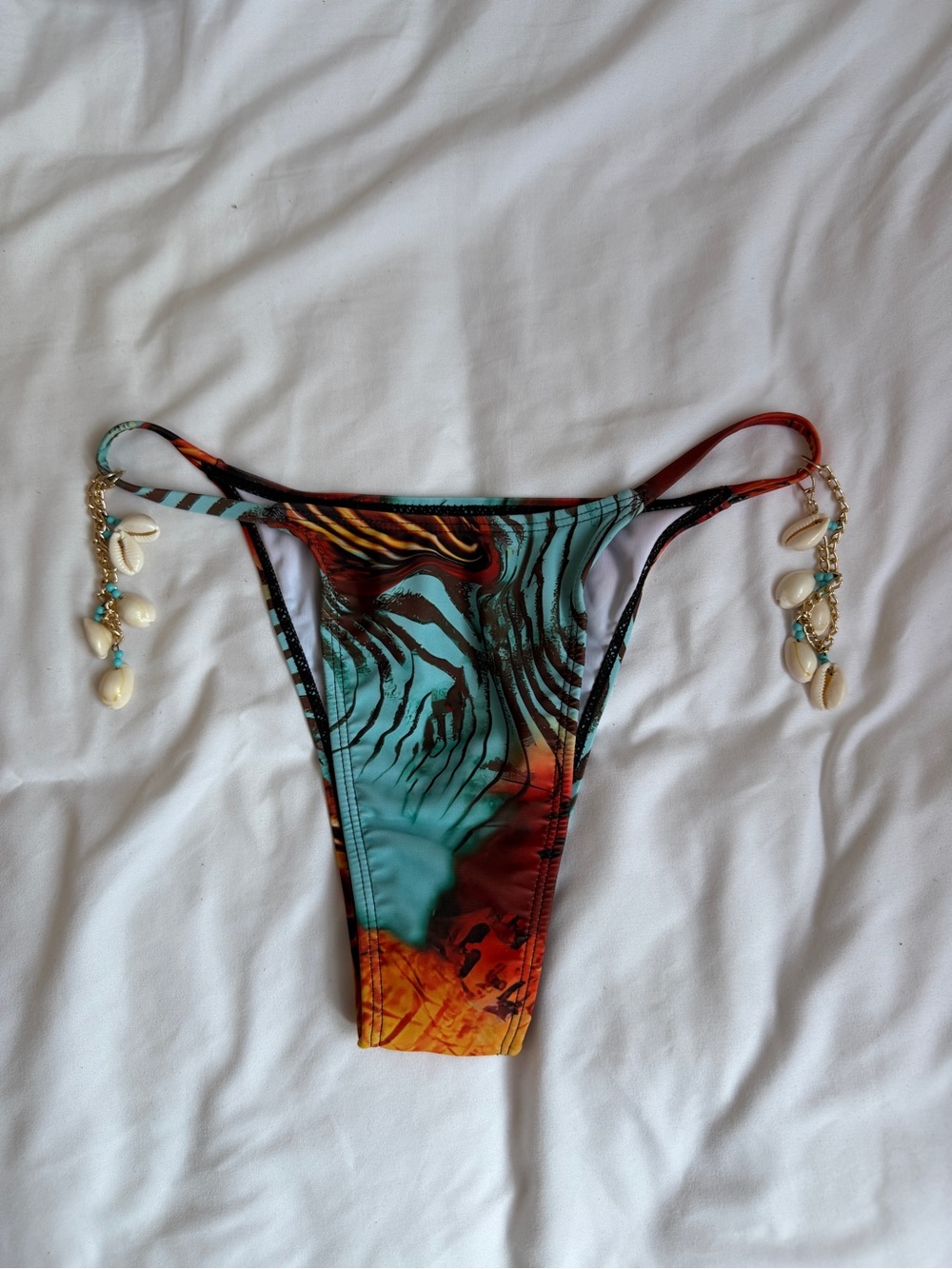 Tropical Shell-Accent Bikini Bottom - Turquoise & Rust